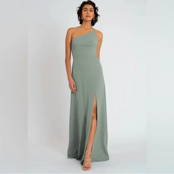 slim fit dress slacks Stretch Satin One Shoulder Sleeveless Bridesmaid Dress| Plus Size main image 0